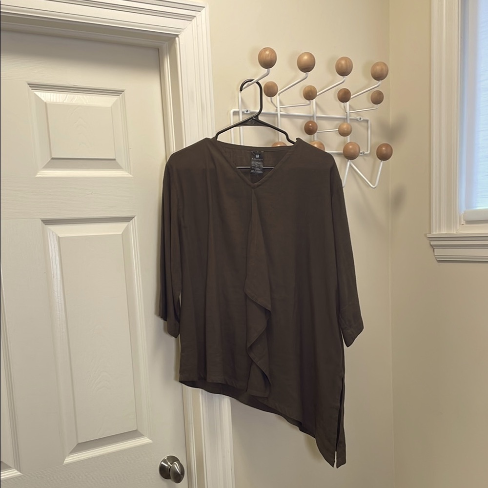 Kaliyana Asymmetrical Linen Cardigan - Brown - 1